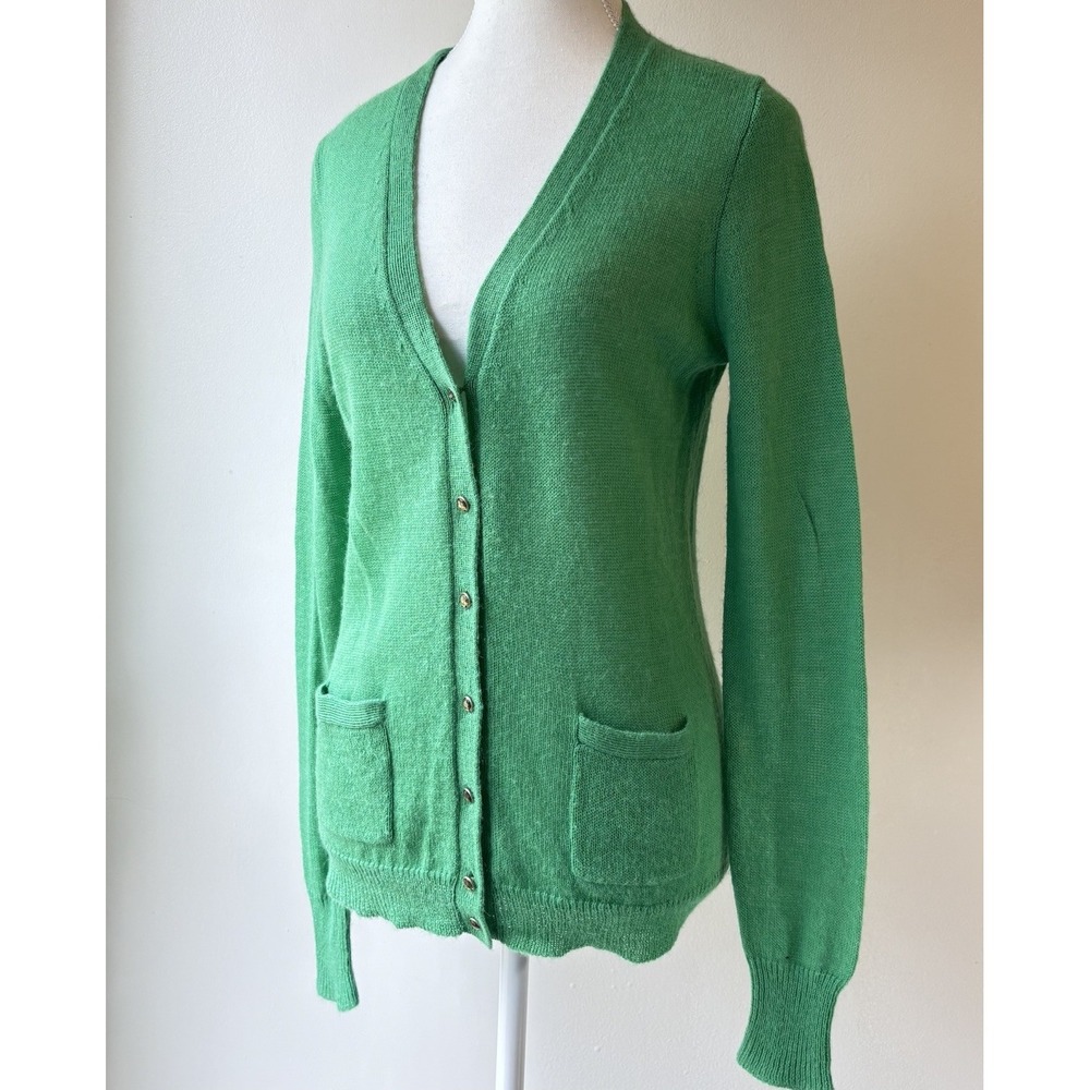J Crew Alpaca Blend Cardigan Medium Green Bejeweled Buttons Lightweight